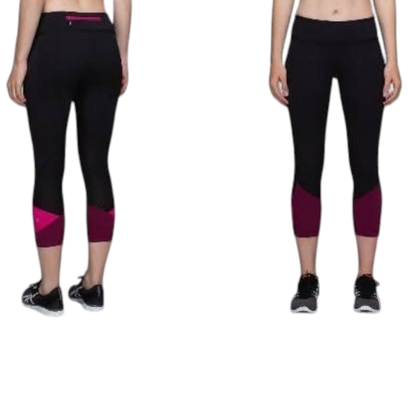 LULULEMON Pace Rival Crop Black/Dashing Purple/Jewelled Magenta Legging Women 8 - Picture 1 of 11